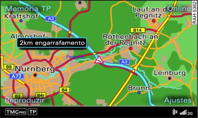 Indicação de uma informação de trânsito TMC/TMCpro no mapa